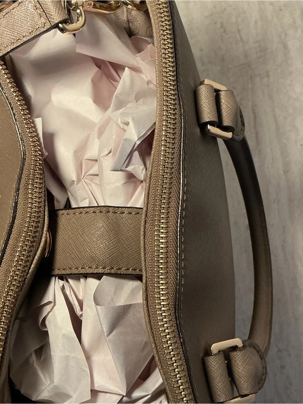 Michael Kors Taupe Saffiano Leather Tote with Gold Hardware